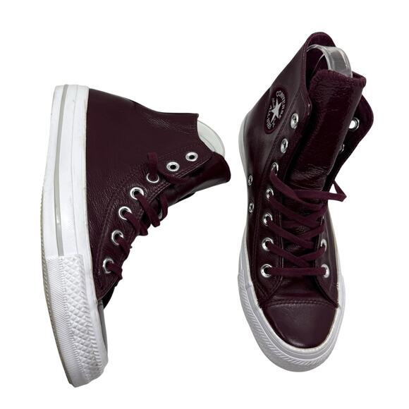 Converse Crinkled Leather High Top Sneakers Chuck Taylor Dark Sangria - Picture 1 of 9
